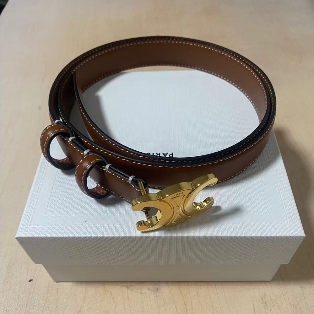 Celine Women’s Brown Belt Gold Buckle 34in 85cm